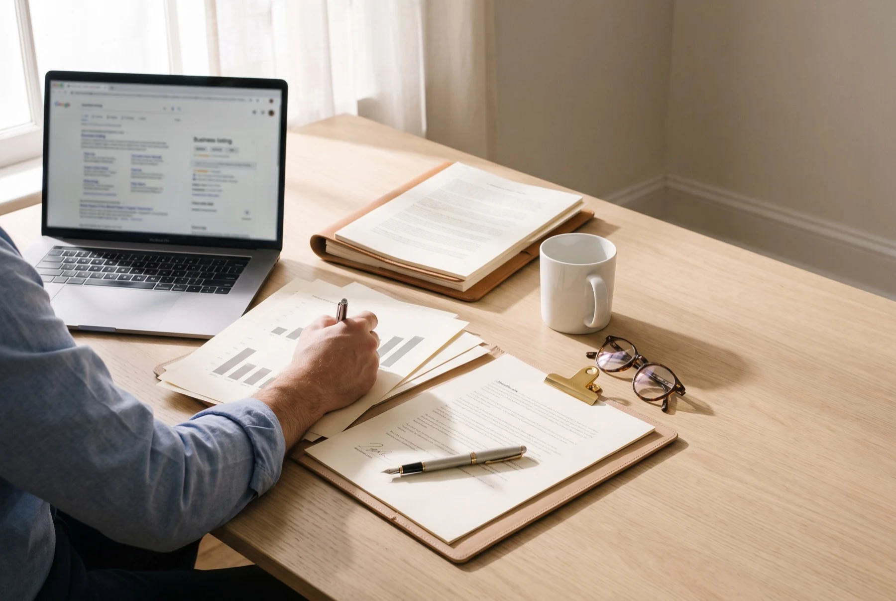 A brokerage website open on the desk beside the deal it belongs to