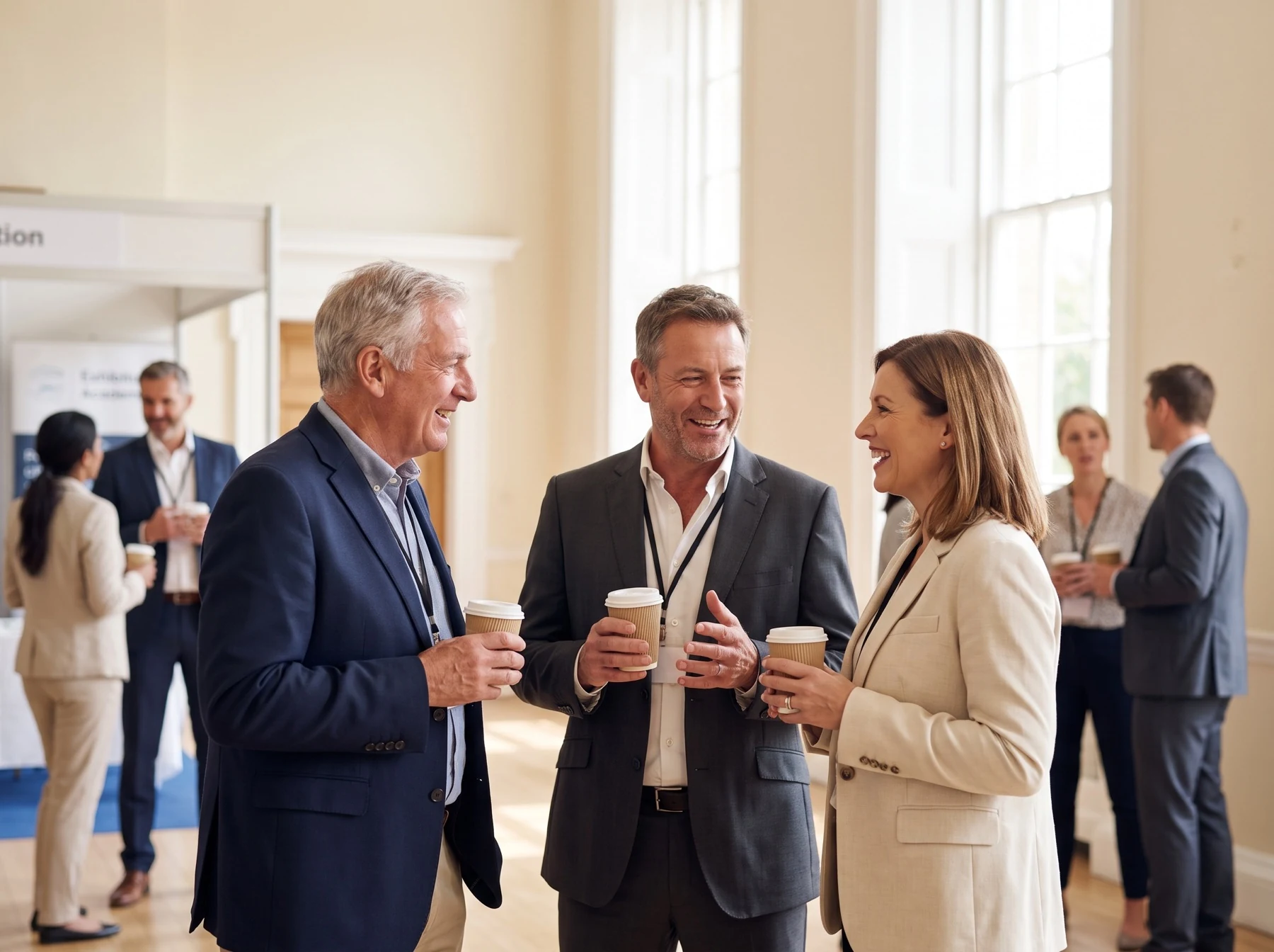 Business brokers in conversation at an industry conference