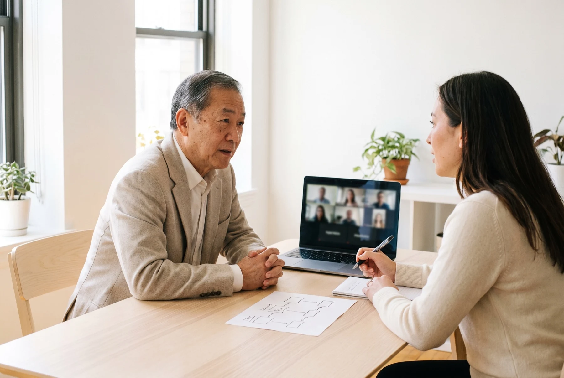 A broker and his assistant working through a build on a video call