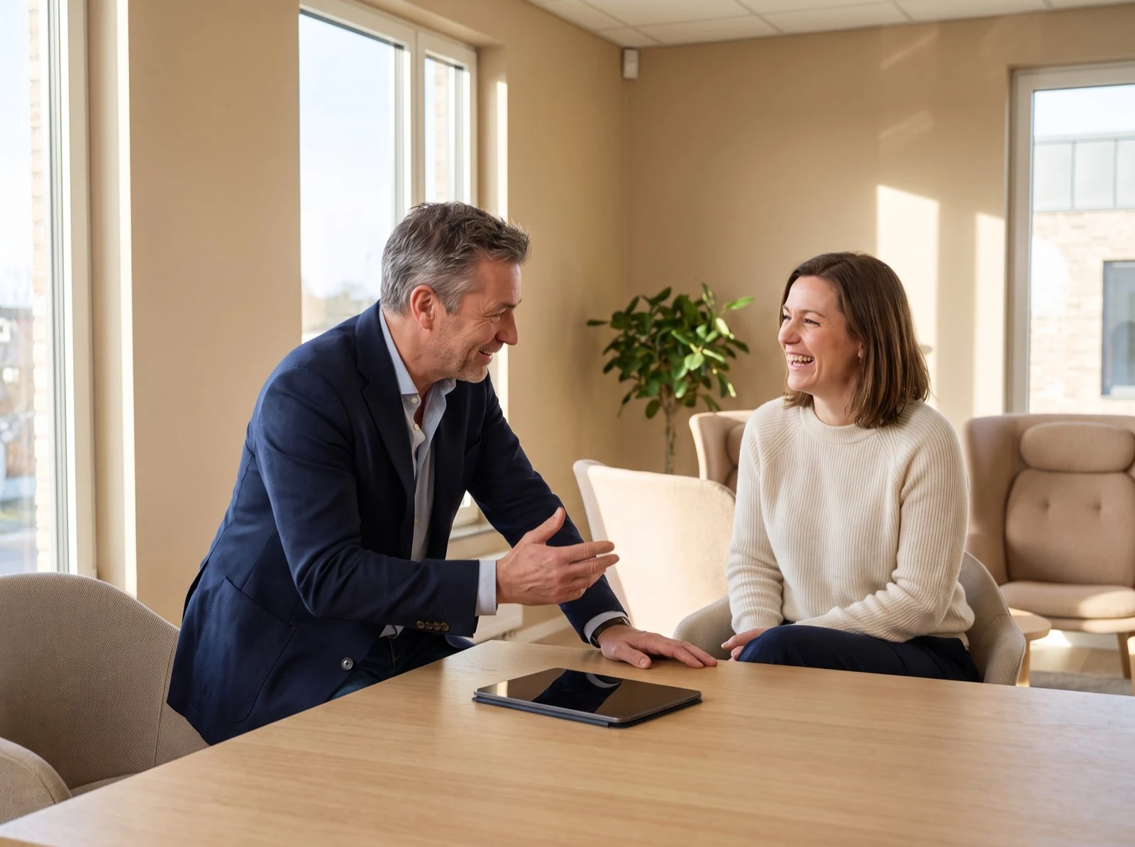 A broker reviewing market research at her desk