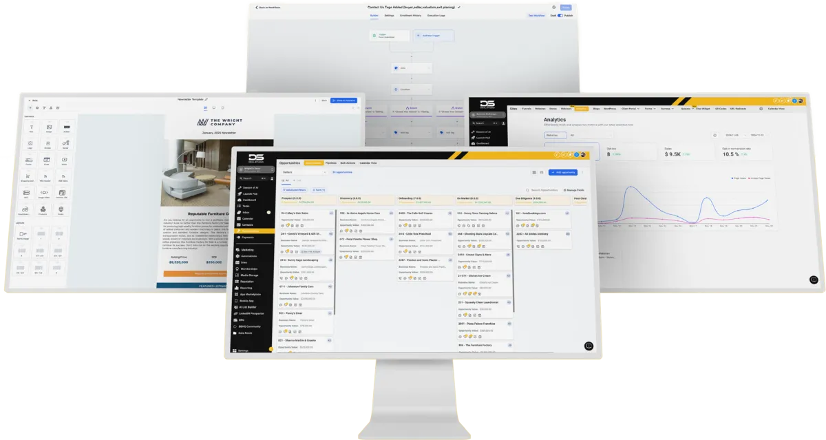 Deal Studio platform — CRM, pipelines, newsletter builder, and analytics